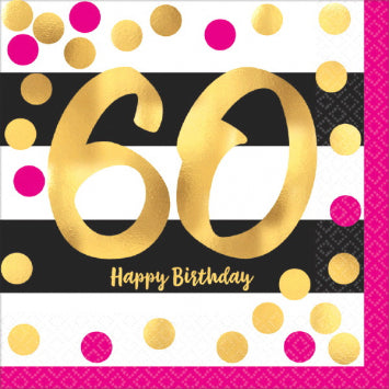 Pink and Gold Milestone 60 Hot-Stamped Luncheon Napkins 16/ct