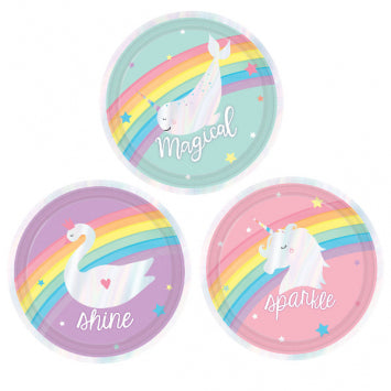 Magical Rainbow Birthday Round Iridescent Plates, Assorted, 7in 8/ct