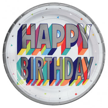 Here's To Your Birthday Round Metallic Plates, 7" 8/ct