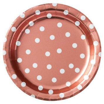 Round Plates Metallic Confetti Dot - Rose Gold 6.75in 8/ct