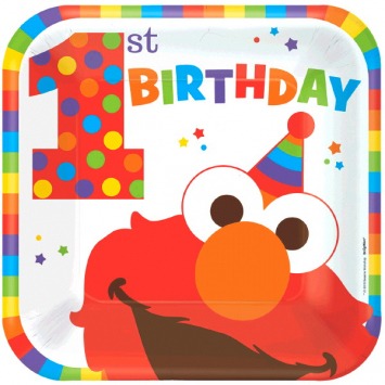 Sesame Street® Elmo Turns One Square Plates, 9in 8/ct