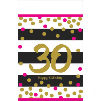 Pink and Gold Milestone 30 Plastic Tablecover 54" x 102"