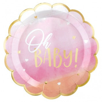Oh Baby Girl Metallic Shaped Plates 10 1/2in 8/ct