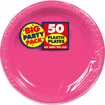 Bright Pink Big Party Pack Plastic Plates, 7in 50/CT