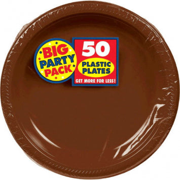 Chocolate Brown Plastic Plates, 10 1/4" - Big Party Pack 50/CT