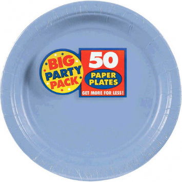Pastel Blue Big Party Pack Paper Plates, 7in 50/ct