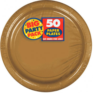 Gold Big Party Pack Paper Plates, 9" 50/CT