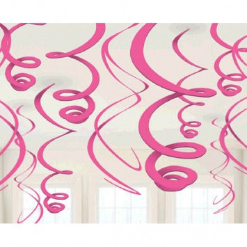 Bright Pink Plastic Swirl Decorations
 22in 12/ct