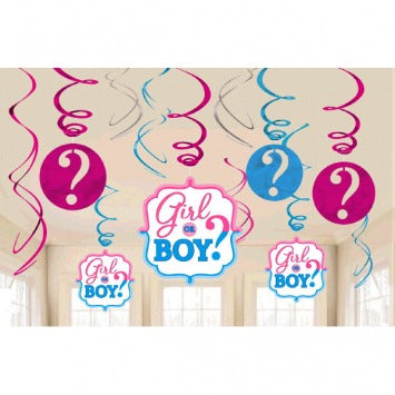 Girl or Boy? Value Pack Foil Swirl Decorations 12/ct