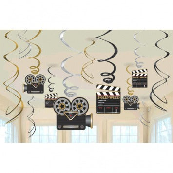 Lights! Camera! Action! Value Pack Foil Swirl Hanging Decorations 12/ct