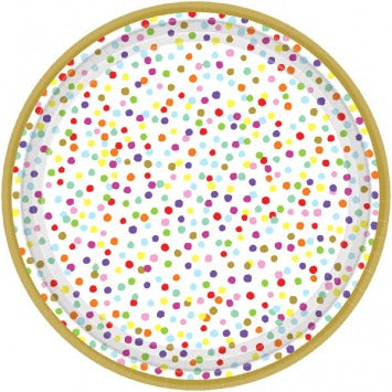Rainbow Confetti Metallic Round Plates, 7in 18/ct