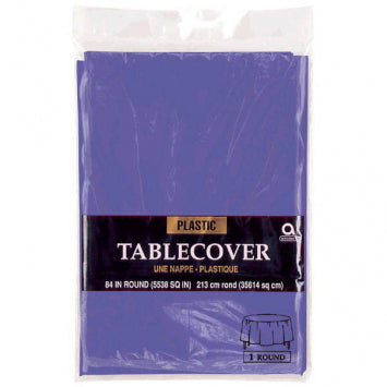 New Purple Round Plastic Table Cover, 84"