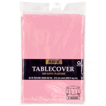New Pink Round Plastic Table Cover, 84in