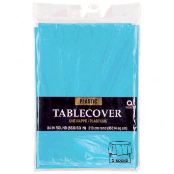 Caribbean Blue Round Plastic Table Cover, 84in