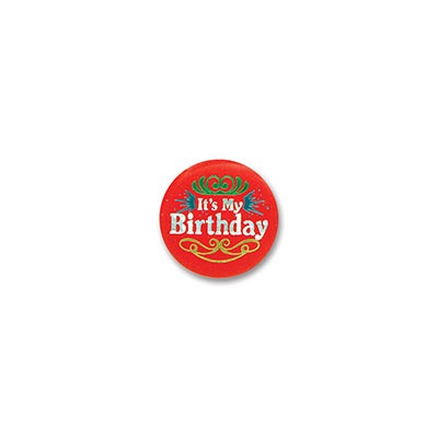 Red It's My Birthday Satin Button 2in 1/ct