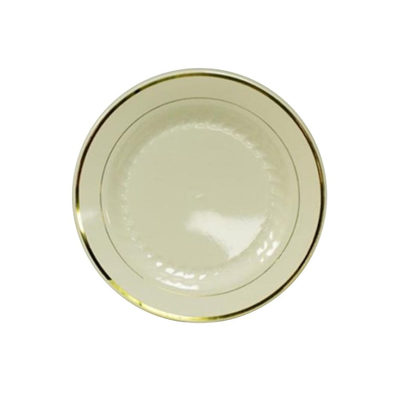 Regal Ivory Round Plastic Plate Gold Trim 6in 10/ct