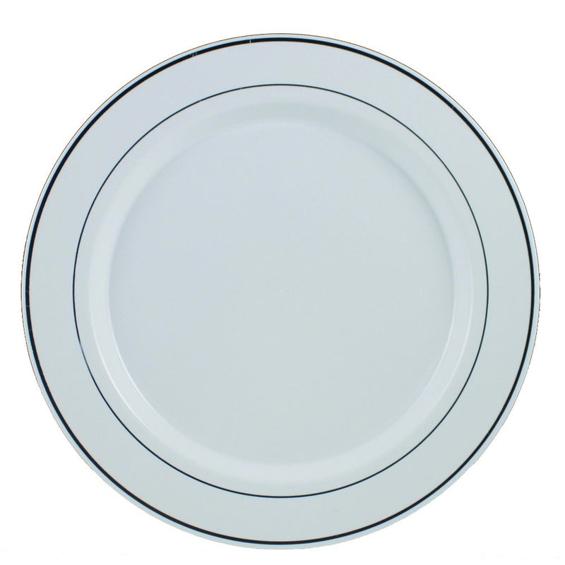 Regal White Round Plastic Plate With Silver Trim 10.25in 12/ct