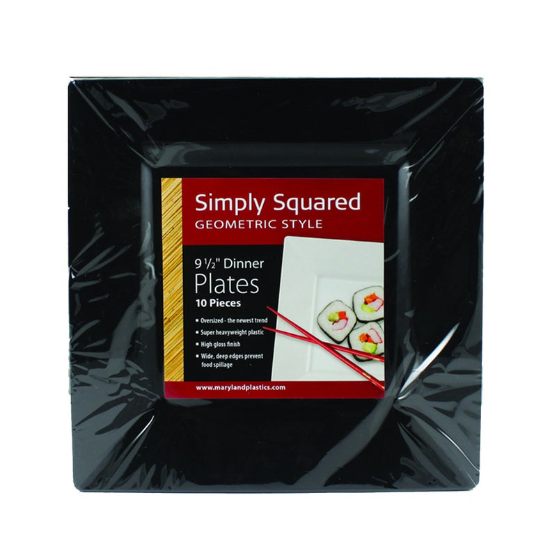 Simply Squared Black Plastic Plate 9.5in 10/ct