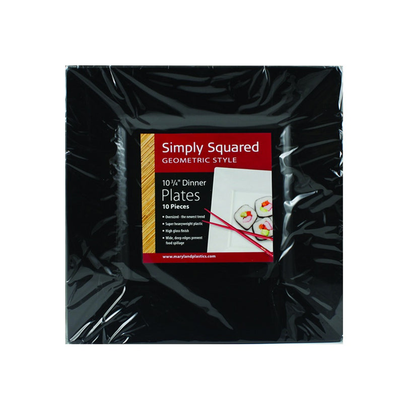 Simply Squared Black Plastic Plate 10.75in 10/ct