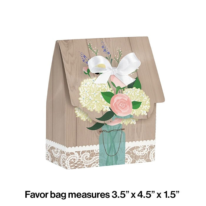 Rustic Wedding Favor Bags, Diecut with Ribbon  1.5in x 3.5in x 4.5in 12/ct