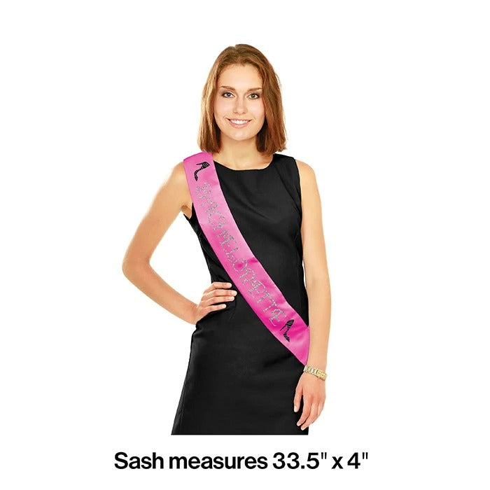 Pink Satin Bachelorette Sash With Glitter 33.5in x 4in
