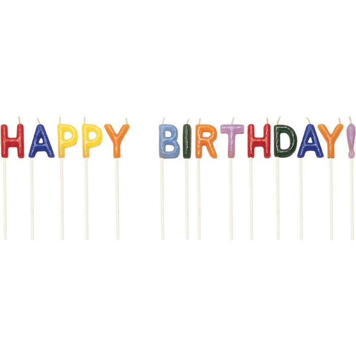 HAPPY BIRTHDAY PICK CANDLES,  0.75in x 3in 14 ct