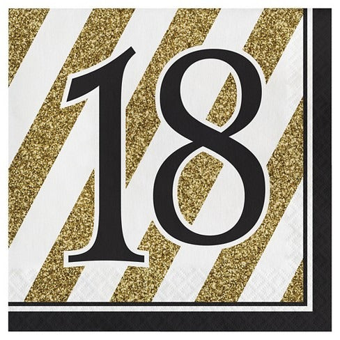 18 Black And Gold Lunch Napkins