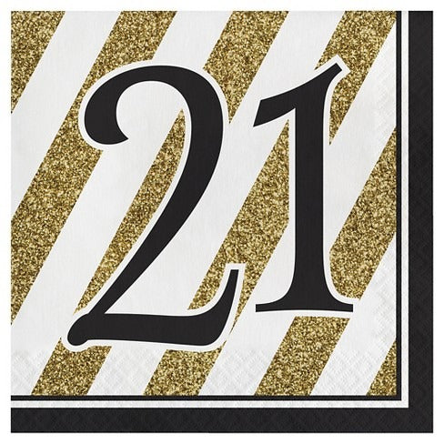 Black And Gold 21st Luncheon Napkin 16/ct