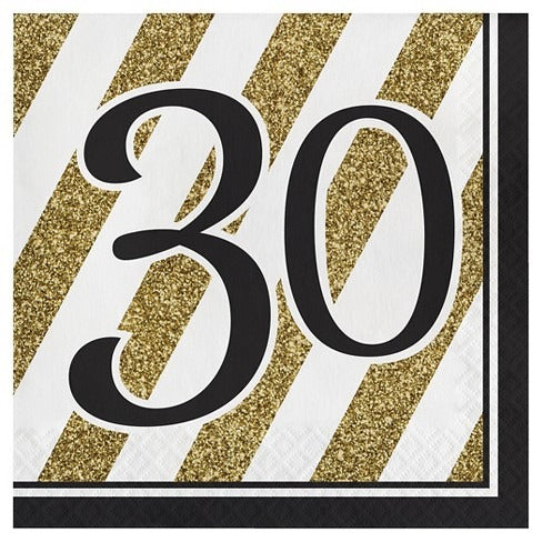 Black And Gold 30th Luncheon Napkin 16/ct