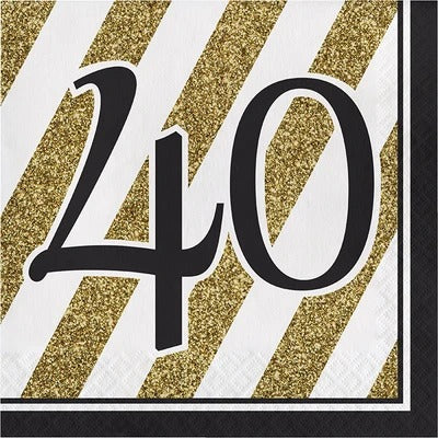 Black And Gold 40th Luncheon Napkin 16/ct