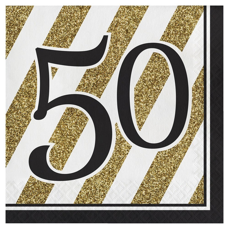 Black And Gold 50th Luncheon Napkin 16/ct