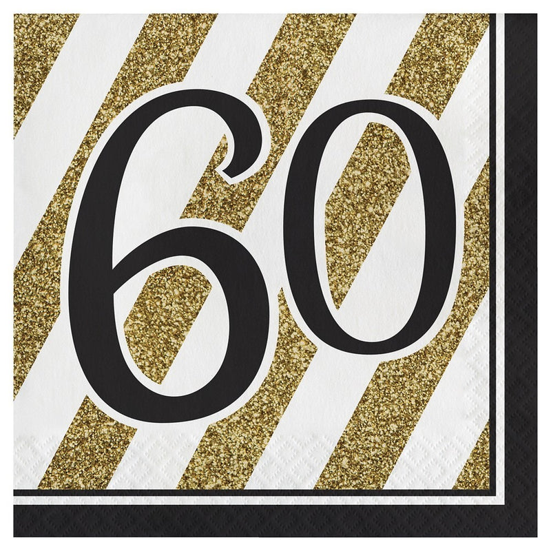 Black And Gold 60th Luncheon Napkin 16/ct