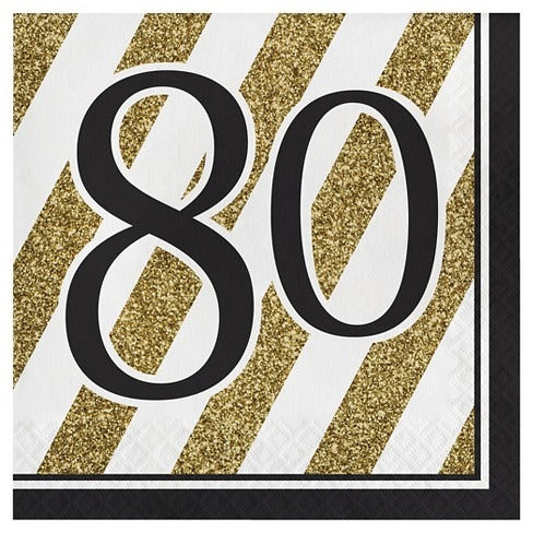 Black And Gold 80th Luncheon Napkin 16/ct