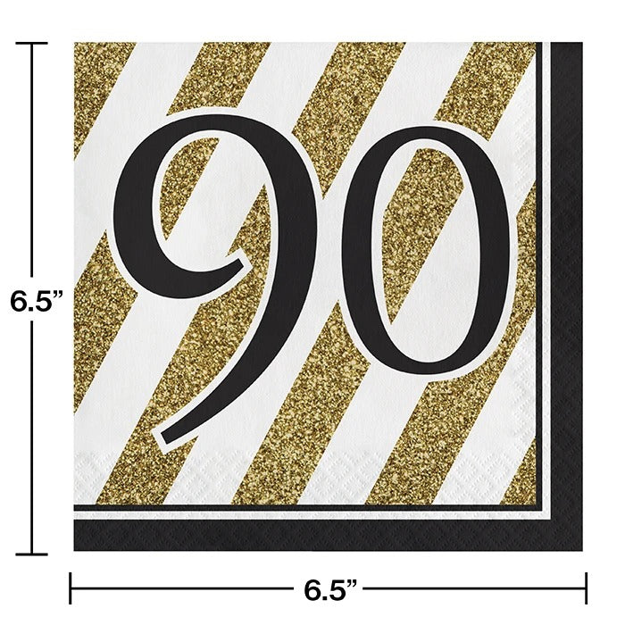 Black And Gold 90th Luncheon Napkin 16/ct