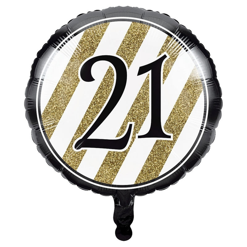 Black And Gold 21st Metallic Balloon 18in