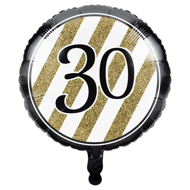 Black And Gold 30th Metallic Balloon 18in