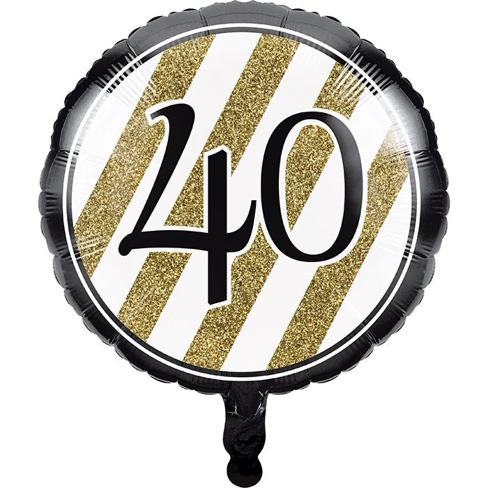 Black And Gold 40th Metallic Balloon 18in