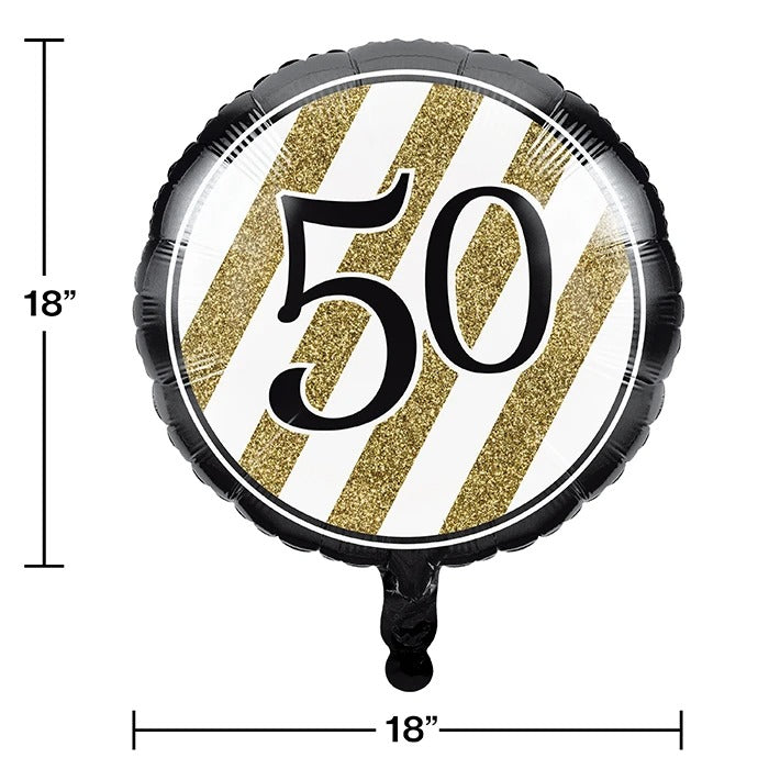 Black And Gold Metallic Balloon, 50th 18in