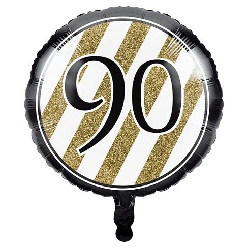 Black And Gold 90th Metallic Balloon 18in