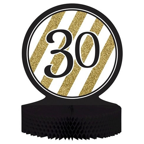 Black And Gold 30th Honeycombe Centerpiece 12in x 9in