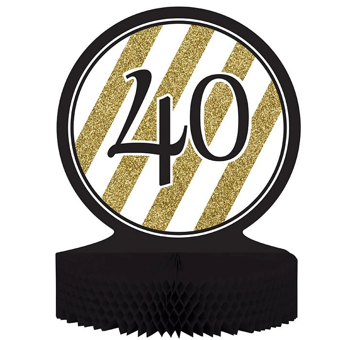 Black And Gold 40th Honeycomb Centerpiece 12in x 9in