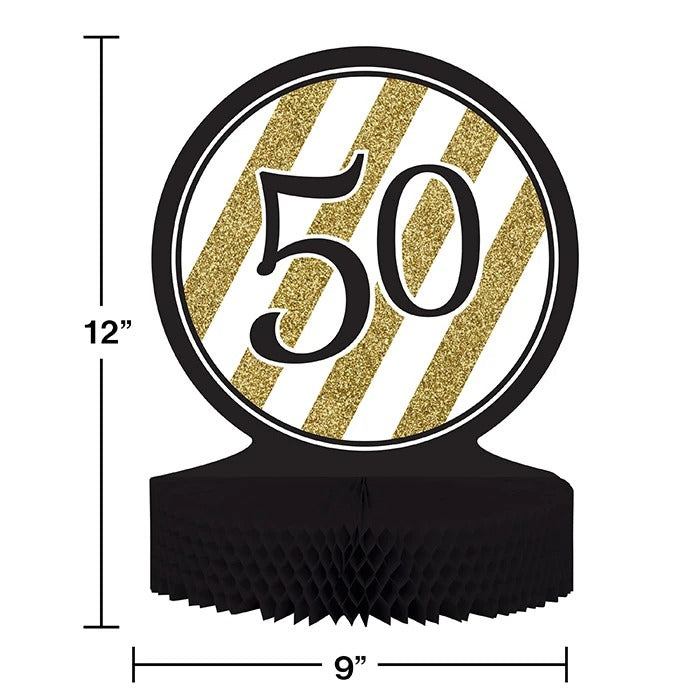 Black And Gold 50th Honeycomb Centerpiece 12in x 9in