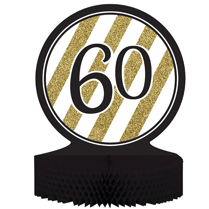 Black And Gold 60th Honeycomb Centerpiece 12in x 9in