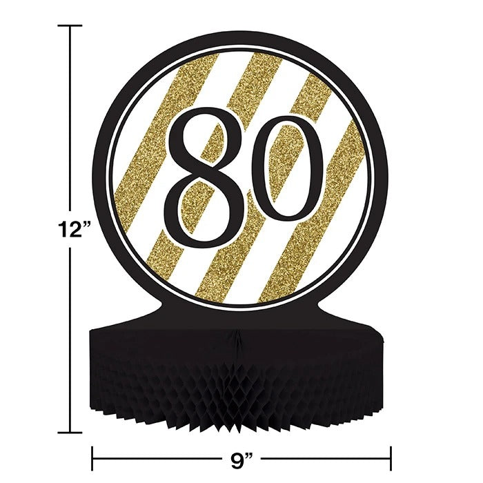 Black And Gold 80th Honeycomb Centerpiece 12in x 9in