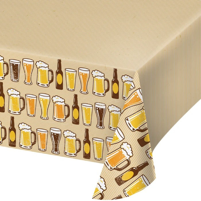 Cheers And Beers Plastic Printed Table Cover 102in x  54in