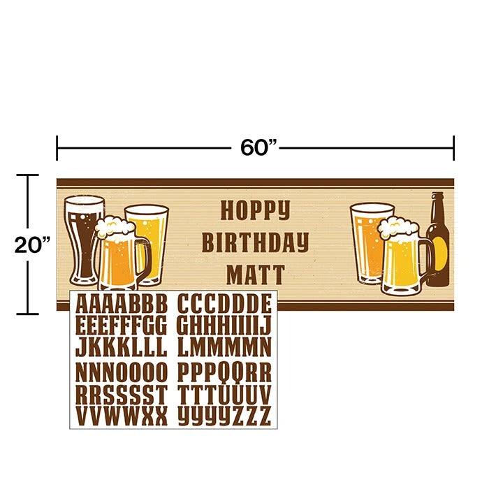 Cheers And Beers Giant Party Banner W/Stickers 20in x 60in