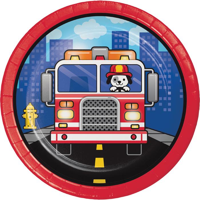 Flaming Fire Truck 7in plates 8/ct