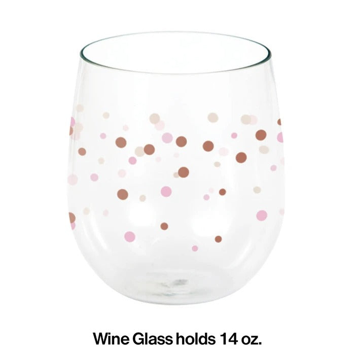 Rose All Day Polka Dots Plastic Stemless Wine Glass 14oz 1/ct