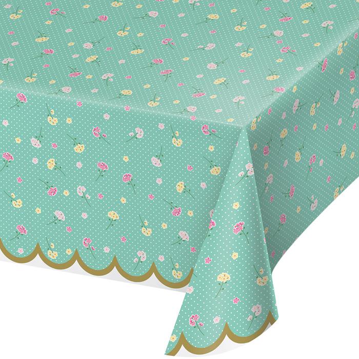Floral Tea Party PlasticTablecover  54in x 102in