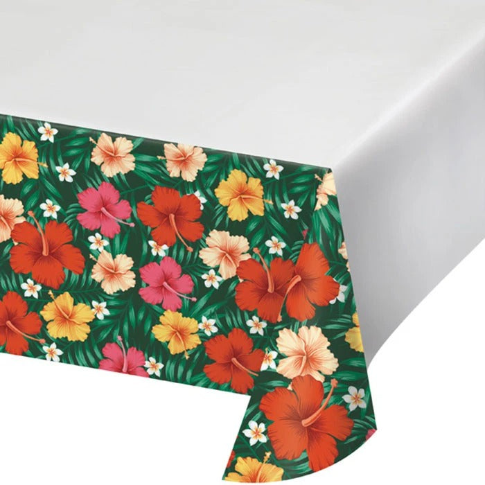 Tropical Flowers Plastic Tablecover 54in x 102in 1/ct